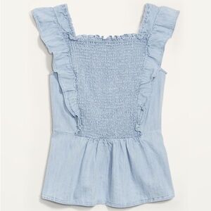 Old Navy Chambray Blue Smocked Ruffle Jean Blouse Size XXL NWT